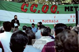 Manifestación 1o de Mayo de 1982. Mitin de CC.OO. del Metal en la Plaza del Cristo de Burgos