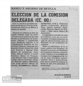 “Banco y Ahorro de Sevilla: elección de la Comisión Delegada (CC.OO.)”. Recorte de prensa. El Cor...